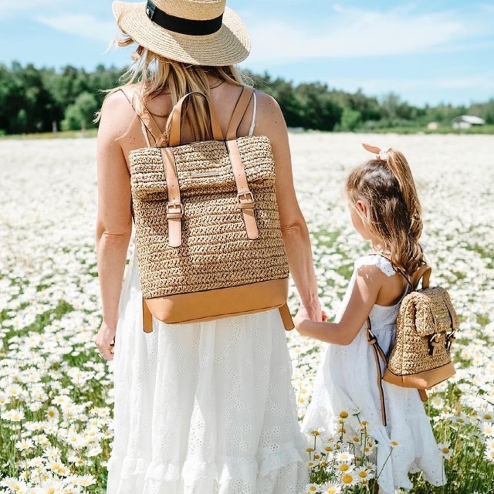 Poppy and Peonies MINI (kids) raffia bag